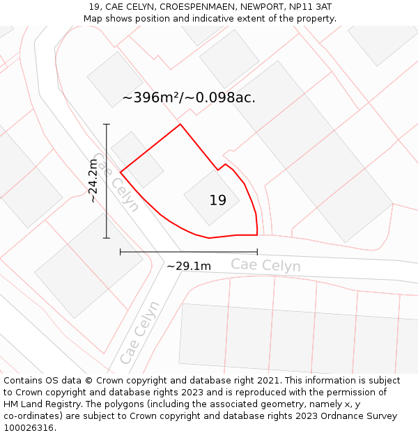 19, CAE CELYN, CROESPENMAEN, NEWPORT, NP11 3AT: Plot and title map