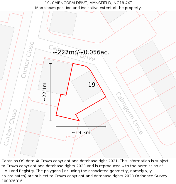 19, CAIRNGORM DRIVE, MANSFIELD, NG18 4XT: Plot and title map