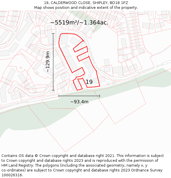 19, CALDERWOOD CLOSE, SHIPLEY, BD18 1PZ: Plot and title map