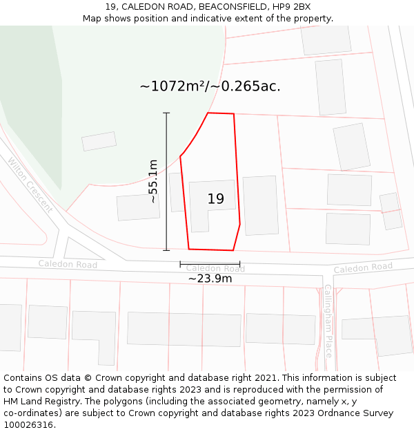 19, CALEDON ROAD, BEACONSFIELD, HP9 2BX: Plot and title map