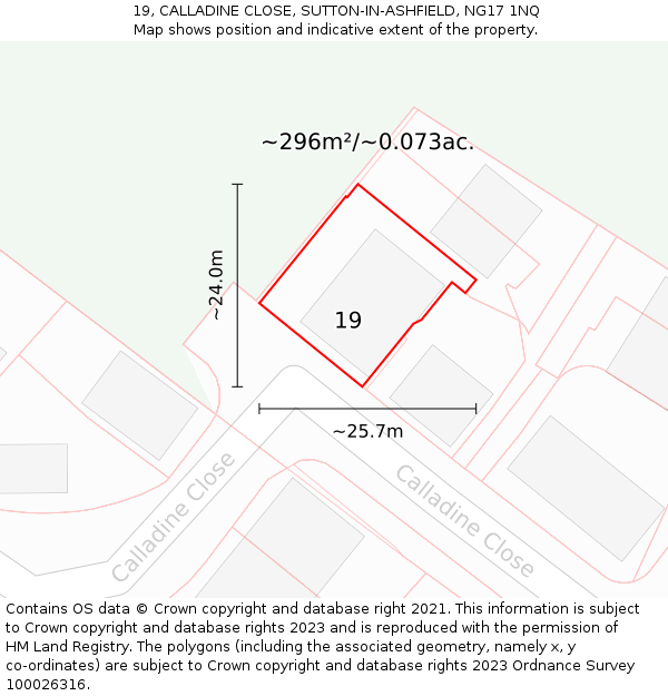 19, CALLADINE CLOSE, SUTTON-IN-ASHFIELD, NG17 1NQ: Plot and title map