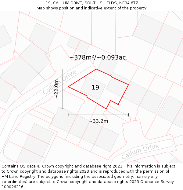 19, CALLUM DRIVE, SOUTH SHIELDS, NE34 6TZ: Plot and title map