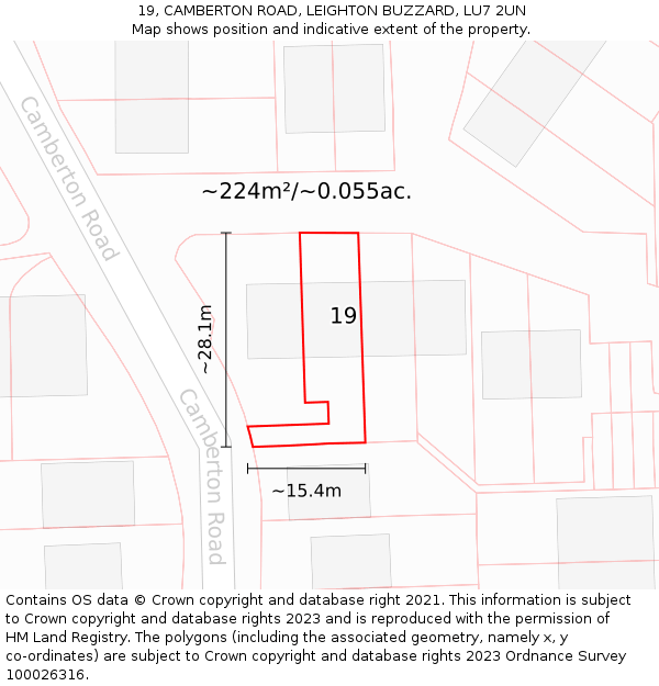 19, CAMBERTON ROAD, LEIGHTON BUZZARD, LU7 2UN: Plot and title map