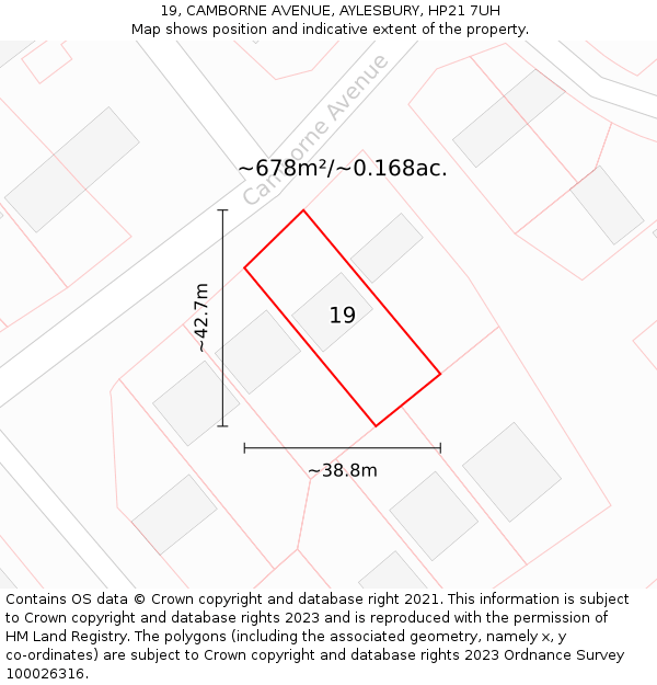 19, CAMBORNE AVENUE, AYLESBURY, HP21 7UH: Plot and title map