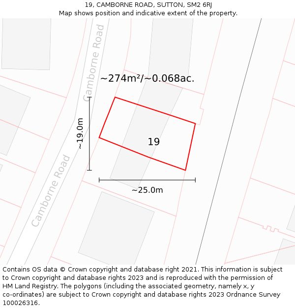 19, CAMBORNE ROAD, SUTTON, SM2 6RJ: Plot and title map