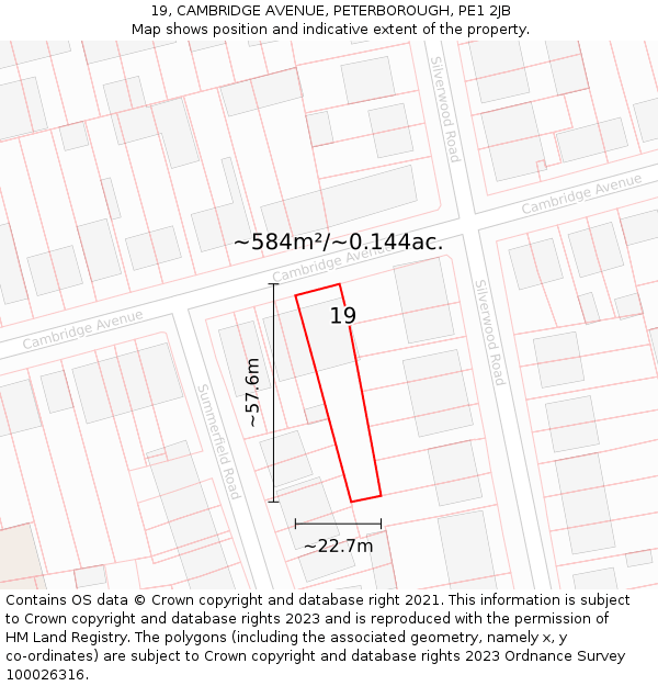 19, CAMBRIDGE AVENUE, PETERBOROUGH, PE1 2JB: Plot and title map