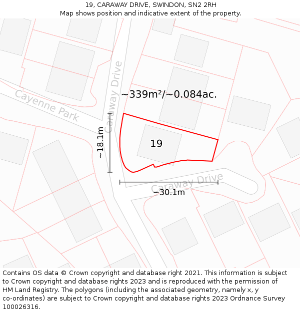 19, CARAWAY DRIVE, SWINDON, SN2 2RH: Plot and title map