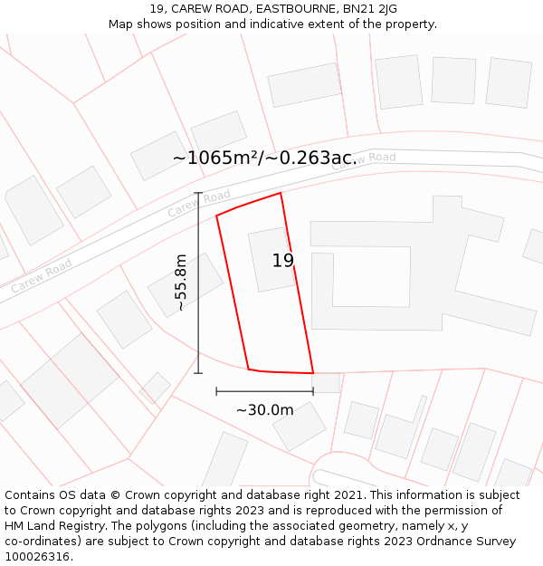 19, CAREW ROAD, EASTBOURNE, BN21 2JG: Plot and title map