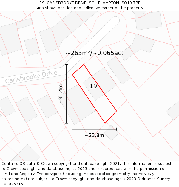 19, CARISBROOKE DRIVE, SOUTHAMPTON, SO19 7BE: Plot and title map