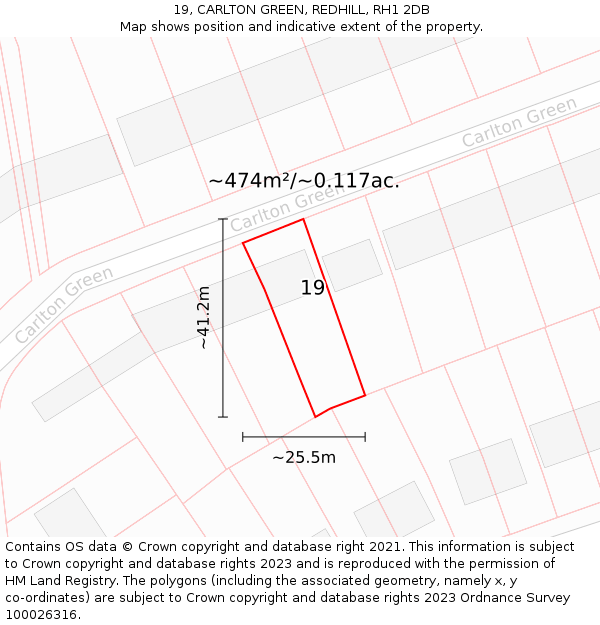 19, CARLTON GREEN, REDHILL, RH1 2DB: Plot and title map