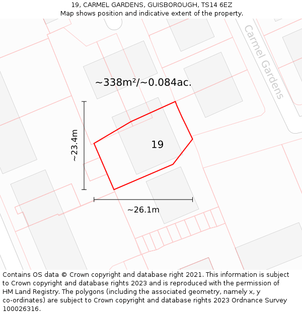 19, CARMEL GARDENS, GUISBOROUGH, TS14 6EZ: Plot and title map