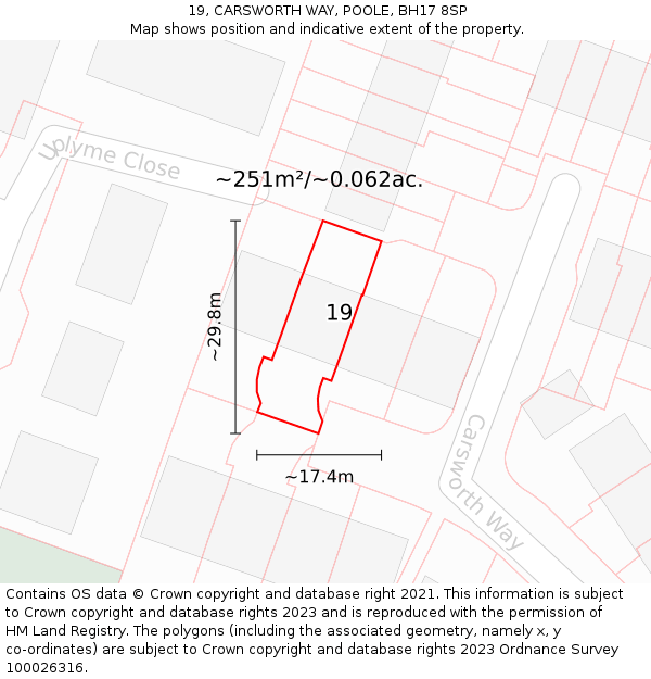 19, CARSWORTH WAY, POOLE, BH17 8SP: Plot and title map