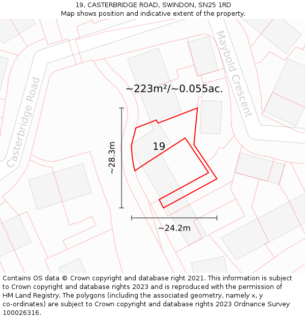 19, CASTERBRIDGE ROAD, SWINDON, SN25 1RD: Plot and title map