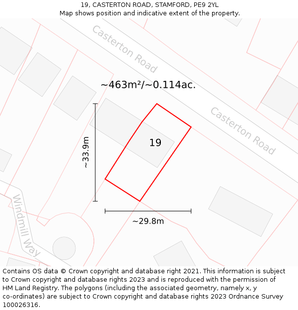 19, CASTERTON ROAD, STAMFORD, PE9 2YL: Plot and title map