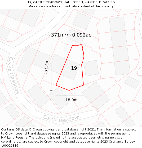 19, CASTLE MEADOWS, HALL GREEN, WAKEFIELD, WF4 3QJ: Plot and title map