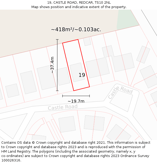 19, CASTLE ROAD, REDCAR, TS10 2NL: Plot and title map