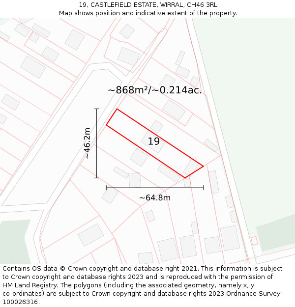 19, CASTLEFIELD ESTATE, WIRRAL, CH46 3RL: Plot and title map