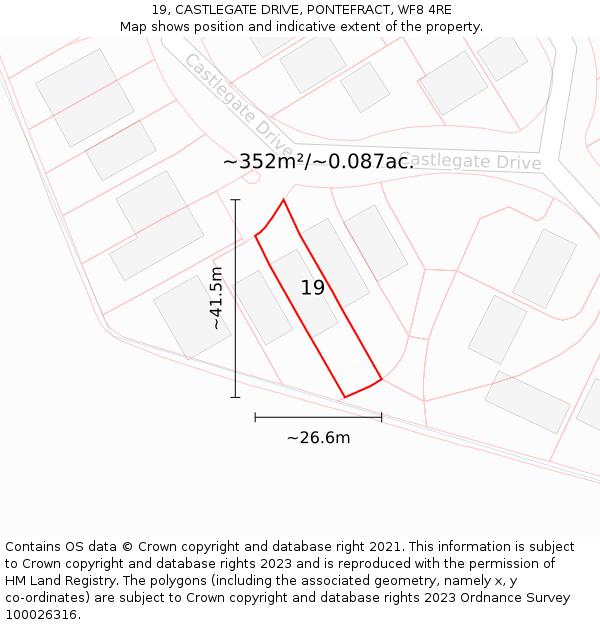 19, CASTLEGATE DRIVE, PONTEFRACT, WF8 4RE: Plot and title map