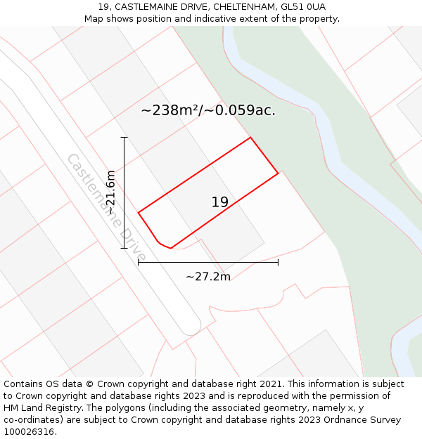 19, CASTLEMAINE DRIVE, CHELTENHAM, GL51 0UA: Plot and title map