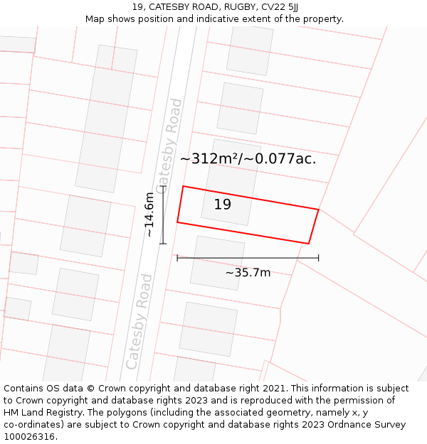 19, CATESBY ROAD, RUGBY, CV22 5JJ: Plot and title map