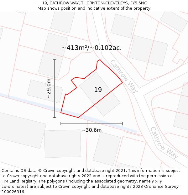 19, CATHROW WAY, THORNTON-CLEVELEYS, FY5 5NG: Plot and title map