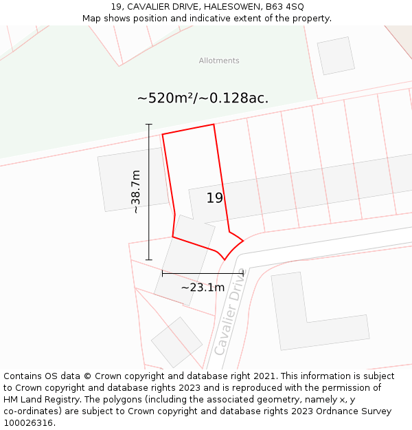 19, CAVALIER DRIVE, HALESOWEN, B63 4SQ: Plot and title map