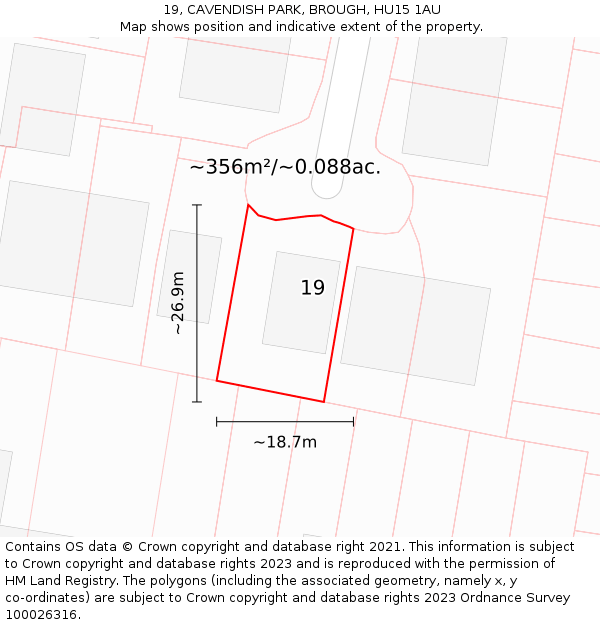19, CAVENDISH PARK, BROUGH, HU15 1AU: Plot and title map