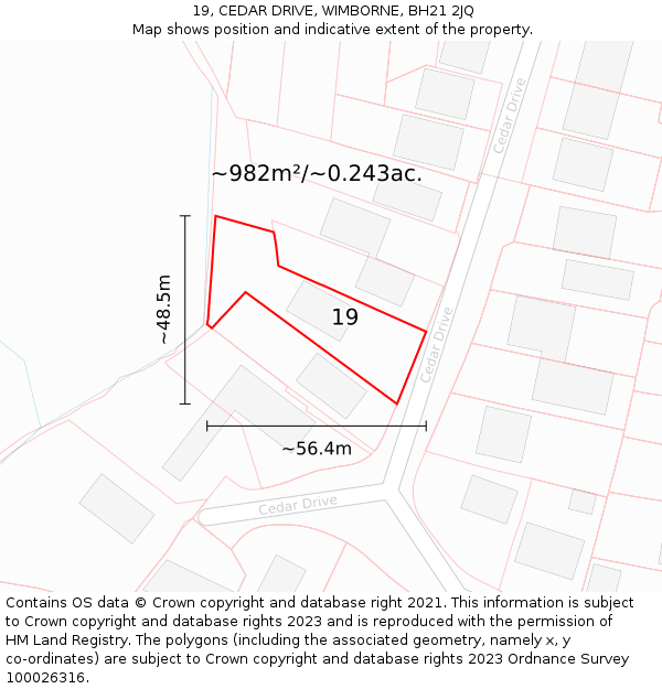 19, CEDAR DRIVE, WIMBORNE, BH21 2JQ: Plot and title map