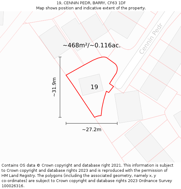 19, CENNIN PEDR, BARRY, CF63 1DF: Plot and title map