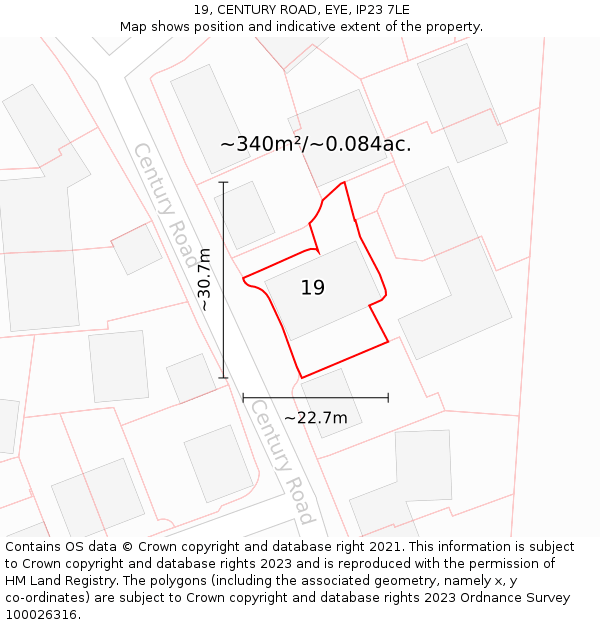 19, CENTURY ROAD, EYE, IP23 7LE: Plot and title map