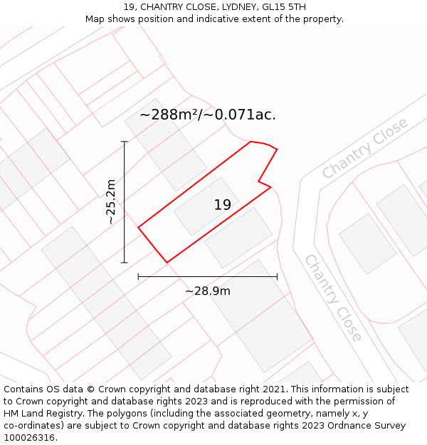 19, CHANTRY CLOSE, LYDNEY, GL15 5TH: Plot and title map