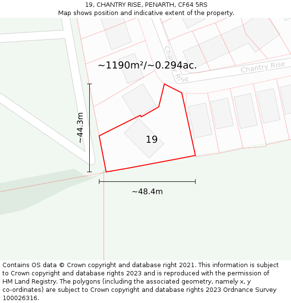 19, CHANTRY RISE, PENARTH, CF64 5RS: Plot and title map