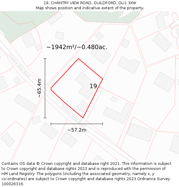 19, CHANTRY VIEW ROAD, GUILDFORD, GU1 3XW: Plot and title map