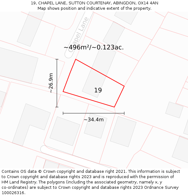 19, CHAPEL LANE, SUTTON COURTENAY, ABINGDON, OX14 4AN: Plot and title map