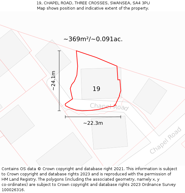 19, CHAPEL ROAD, THREE CROSSES, SWANSEA, SA4 3PU: Plot and title map