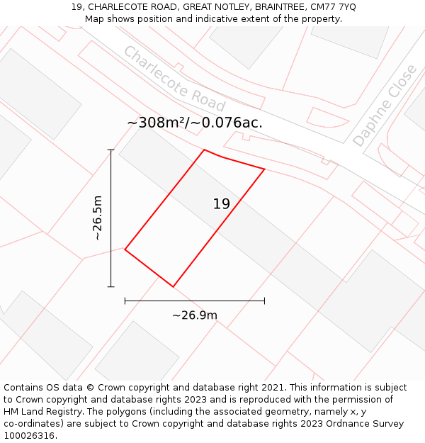 19, CHARLECOTE ROAD, GREAT NOTLEY, BRAINTREE, CM77 7YQ: Plot and title map