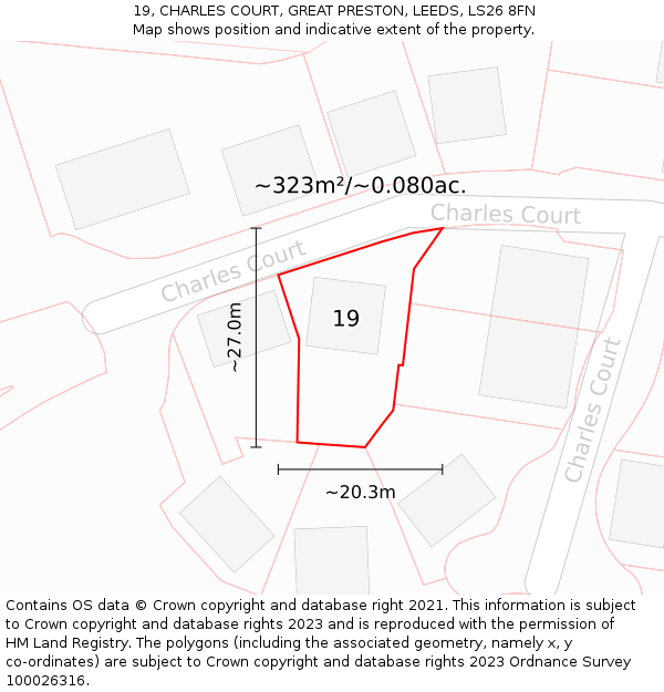 19, CHARLES COURT, GREAT PRESTON, LEEDS, LS26 8FN: Plot and title map