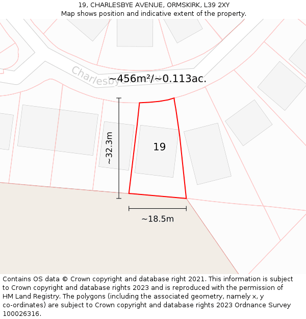 19, CHARLESBYE AVENUE, ORMSKIRK, L39 2XY: Plot and title map