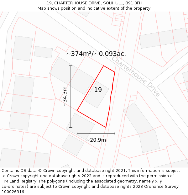 19, CHARTERHOUSE DRIVE, SOLIHULL, B91 3FH: Plot and title map