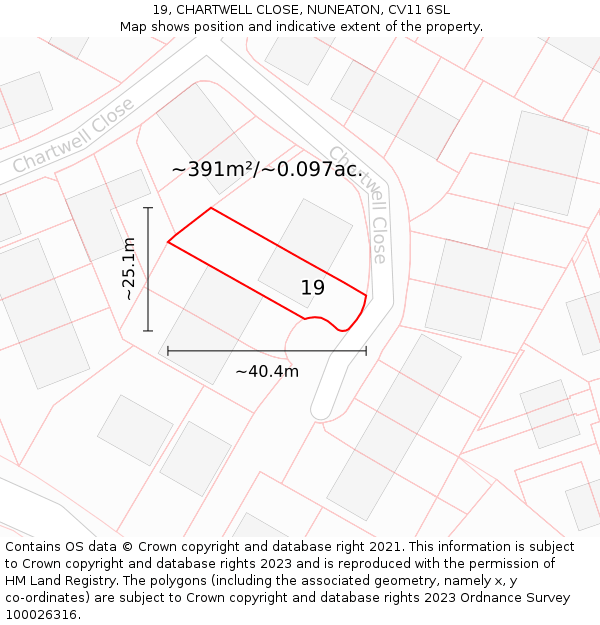 19, CHARTWELL CLOSE, NUNEATON, CV11 6SL: Plot and title map