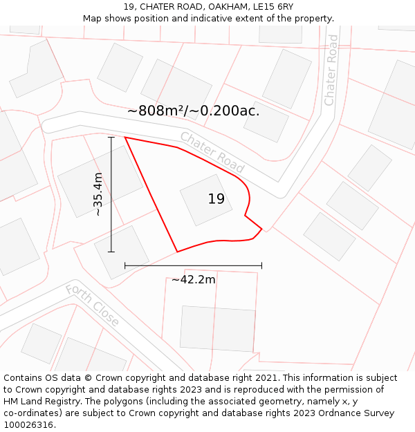 19, CHATER ROAD, OAKHAM, LE15 6RY: Plot and title map