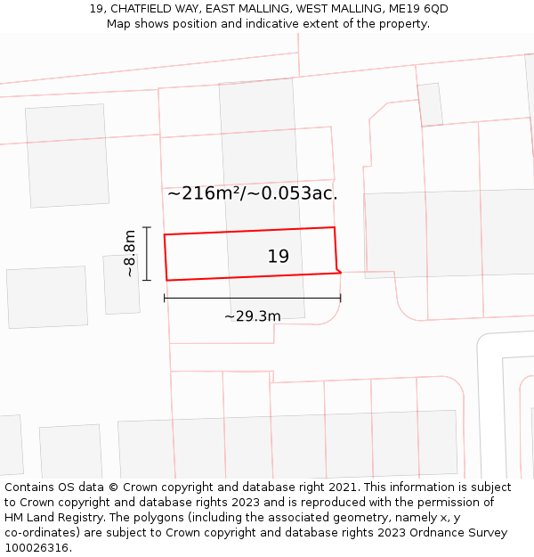 19, CHATFIELD WAY, EAST MALLING, WEST MALLING, ME19 6QD: Plot and title map