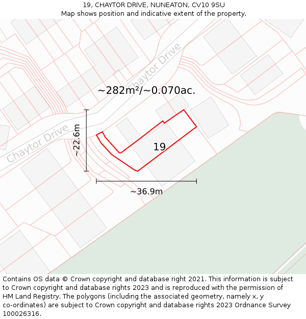 19, CHAYTOR DRIVE, NUNEATON, CV10 9SU: Plot and title map