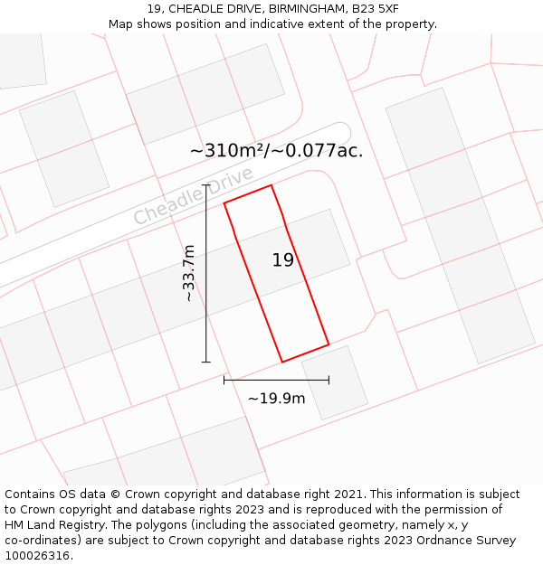 19, CHEADLE DRIVE, BIRMINGHAM, B23 5XF: Plot and title map