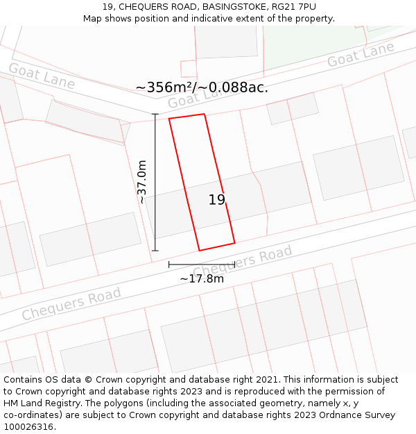 19, CHEQUERS ROAD, BASINGSTOKE, RG21 7PU: Plot and title map