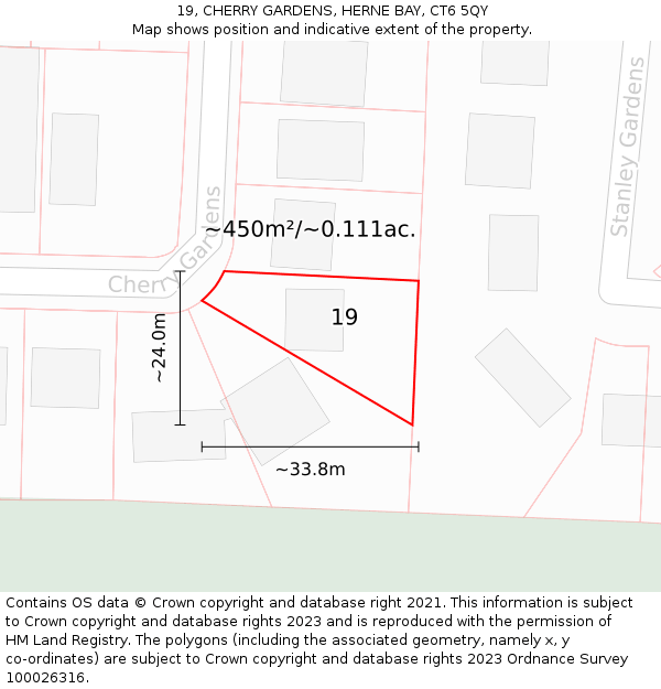 19, CHERRY GARDENS, HERNE BAY, CT6 5QY: Plot and title map