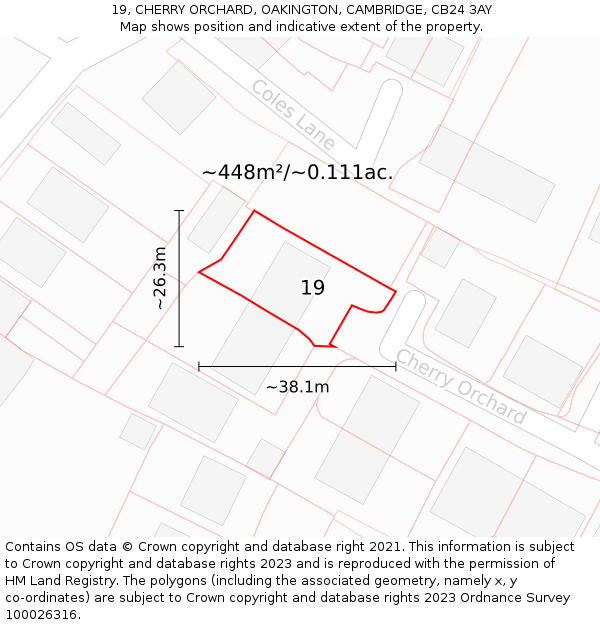 19, CHERRY ORCHARD, OAKINGTON, CAMBRIDGE, CB24 3AY: Plot and title map