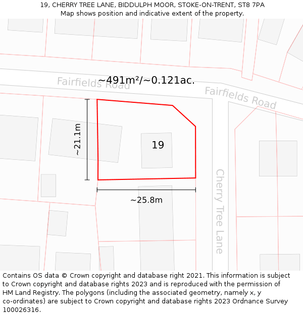 19, CHERRY TREE LANE, BIDDULPH MOOR, STOKE-ON-TRENT, ST8 7PA: Plot and title map