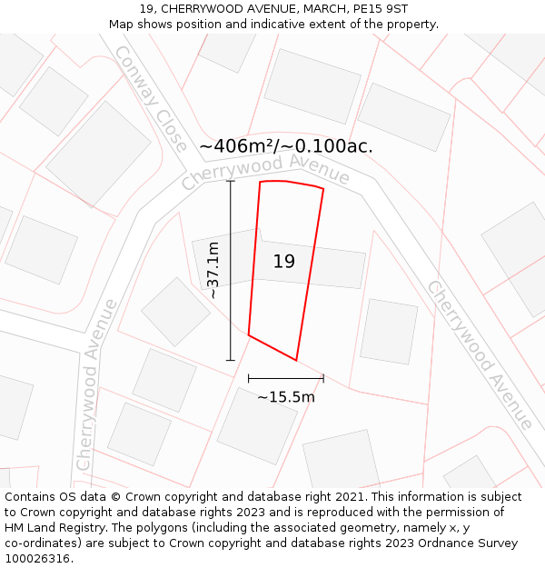 19, CHERRYWOOD AVENUE, MARCH, PE15 9ST: Plot and title map