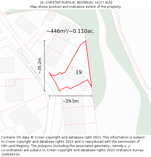 19, CHESTER AVENUE, BEVERLEY, HU17 8UQ: Plot and title map